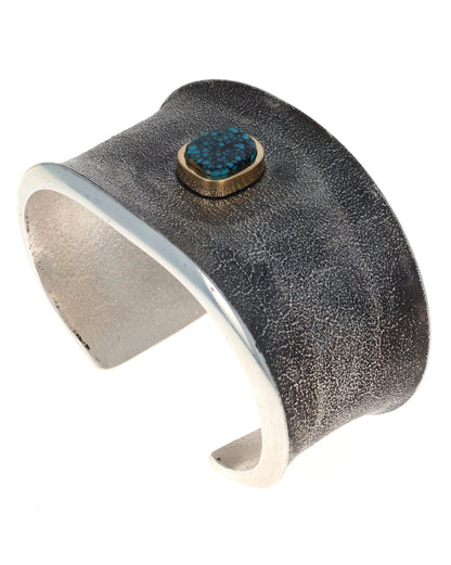 High Grade Natural Indian Mountain Turquoise Bracelet With 18K Gold Bezel