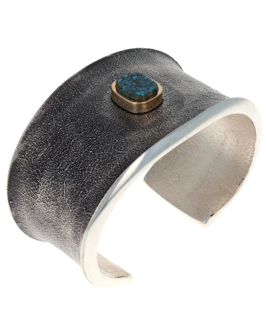 High Grade Natural Indian Mountain Turquoise Bracelet With 18K Gold Bezel