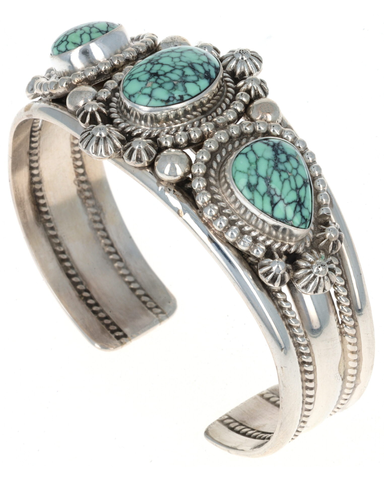 High Grade Natural Hubei Turquoise 3-Stone Row Bracelet