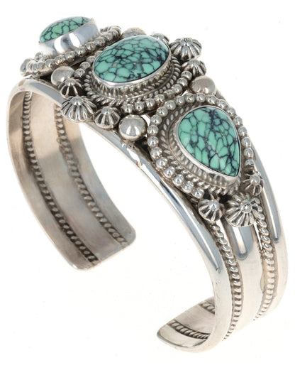 High Grade Natural Hubei Turquoise 3-Stone Row Bracelet