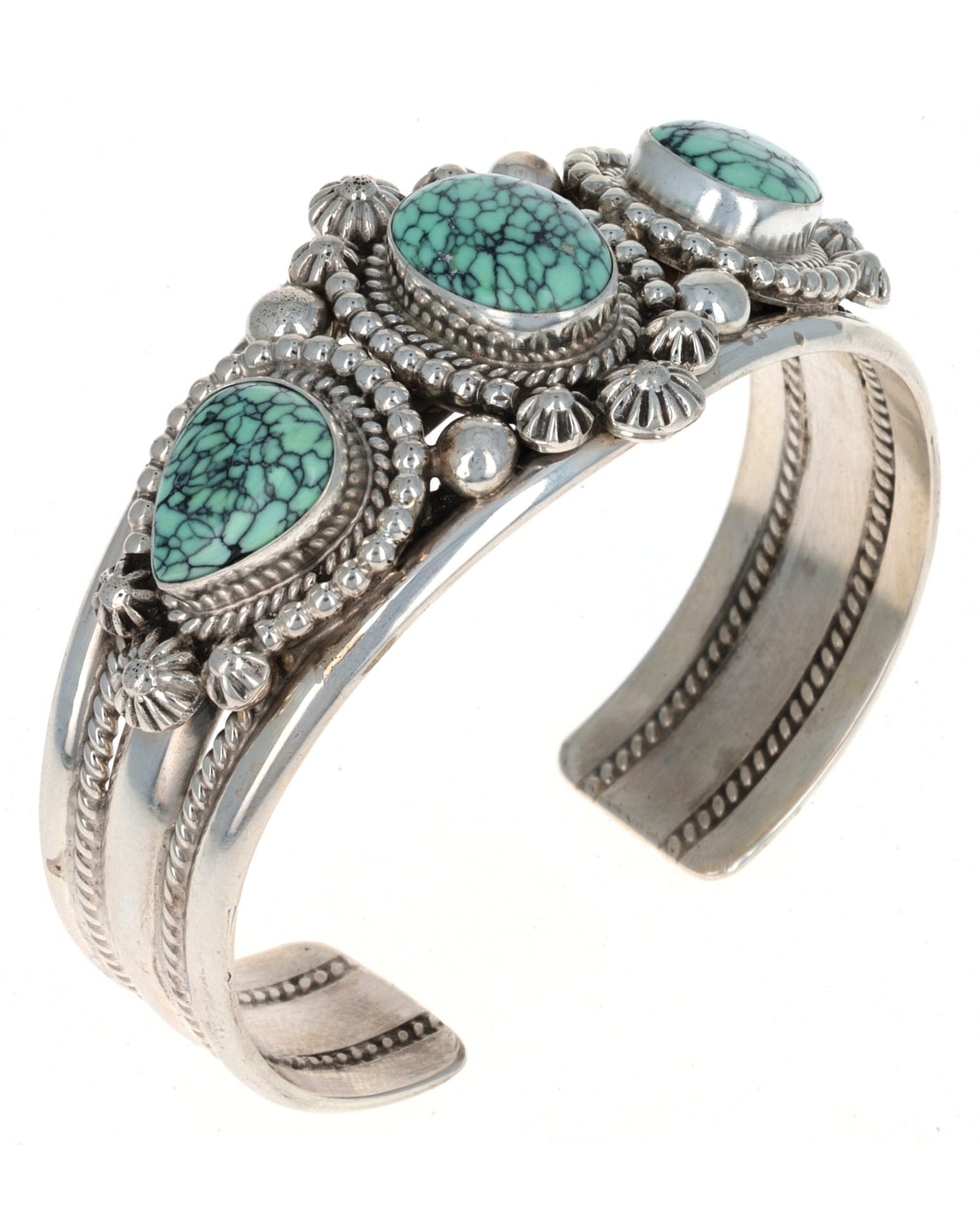 High Grade Natural Hubei Turquoise 3-Stone Row Bracelet