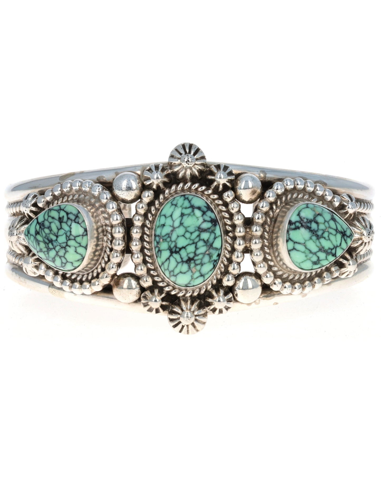 High Grade Natural Hubei Turquoise 3-Stone Row Bracelet