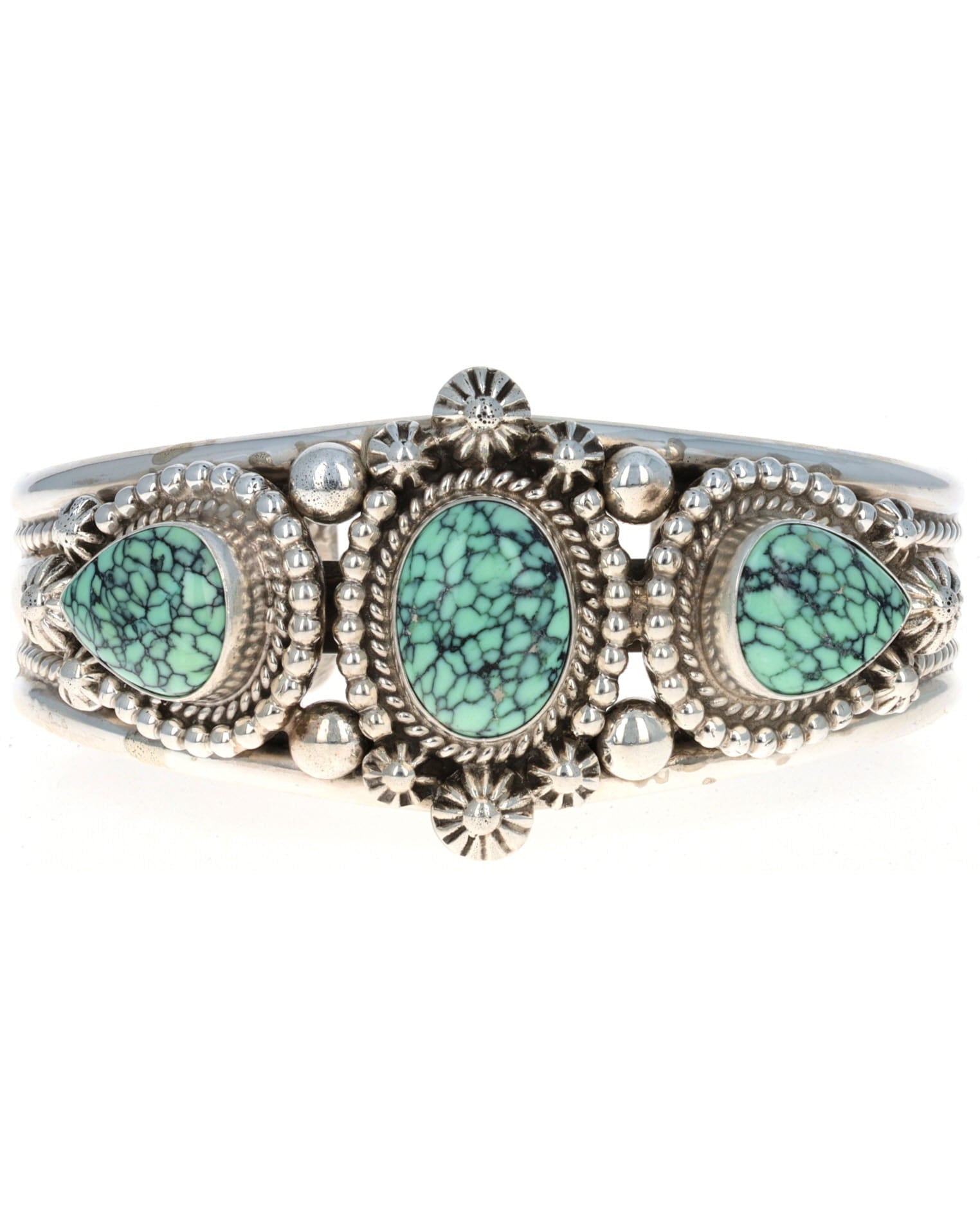 High Grade Natural Hubei Turquoise 3-Stone Row Bracelet
