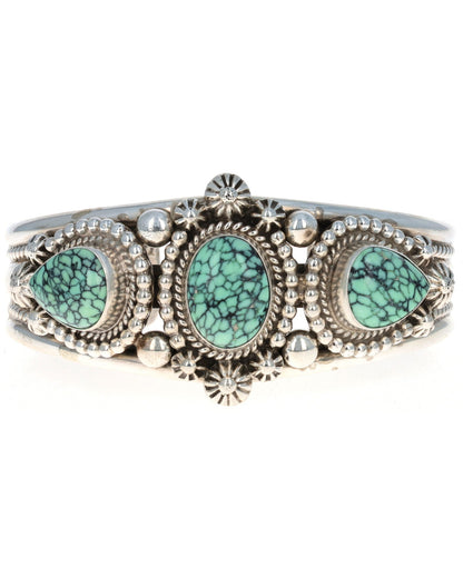 High Grade Natural Hubei Turquoise 3-Stone Row Bracelet