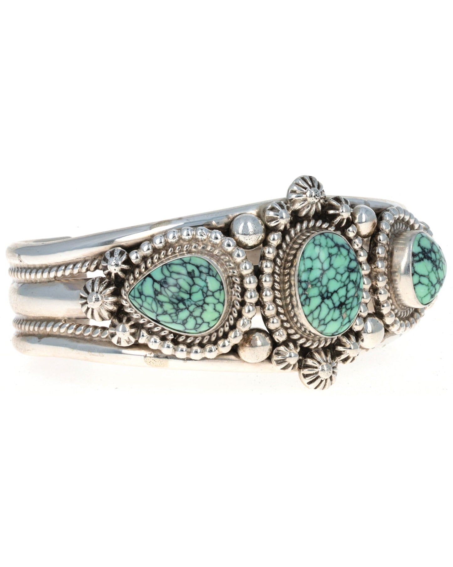 High Grade Natural Hubei Turquoise 3-Stone Row Bracelet