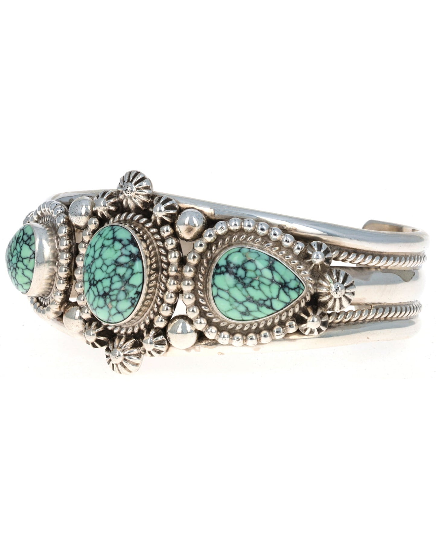 High Grade Natural Hubei Turquoise 3-Stone Row Bracelet