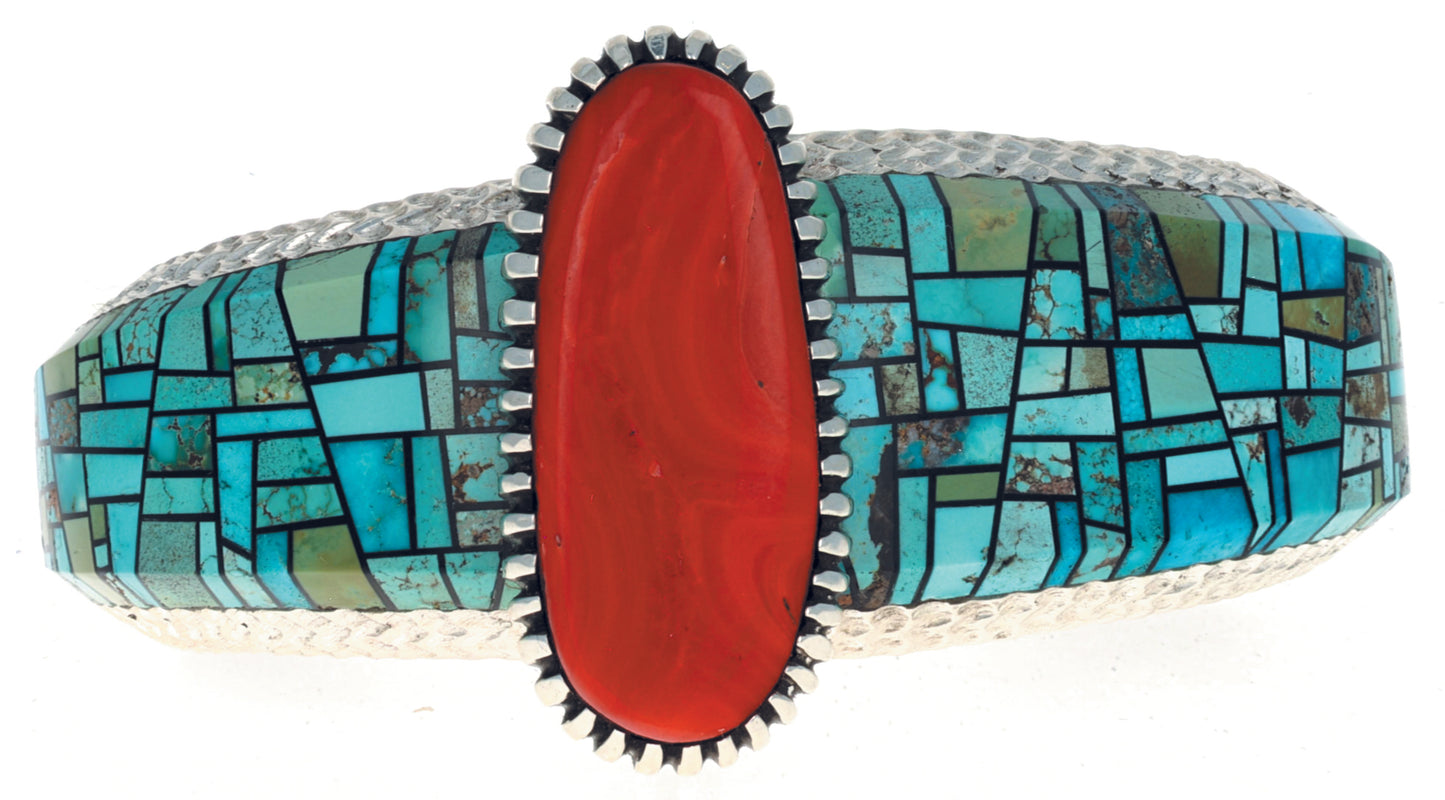 High Grade Coral & Turquoise Inlay Bracelet