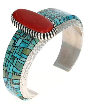 High Grade Coral & Turquoise Inlay Bracelet