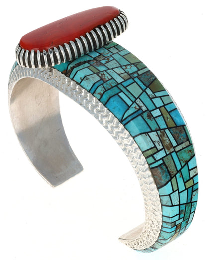 High Grade Coral & Turquoise Inlay Bracelet
