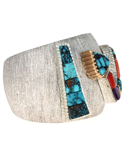High Grade Indian Mountain Turquoise Inlay Bracelet With A Multi-Color Inlay Snake Figure