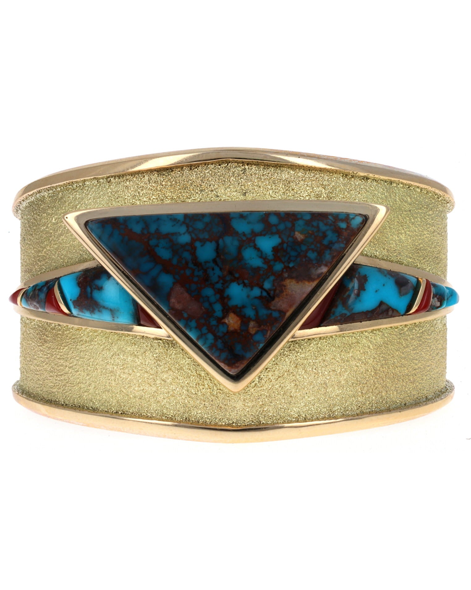 18K Gold High Grade Natural Bisbee Turquoise & Aka Coral Bracelet