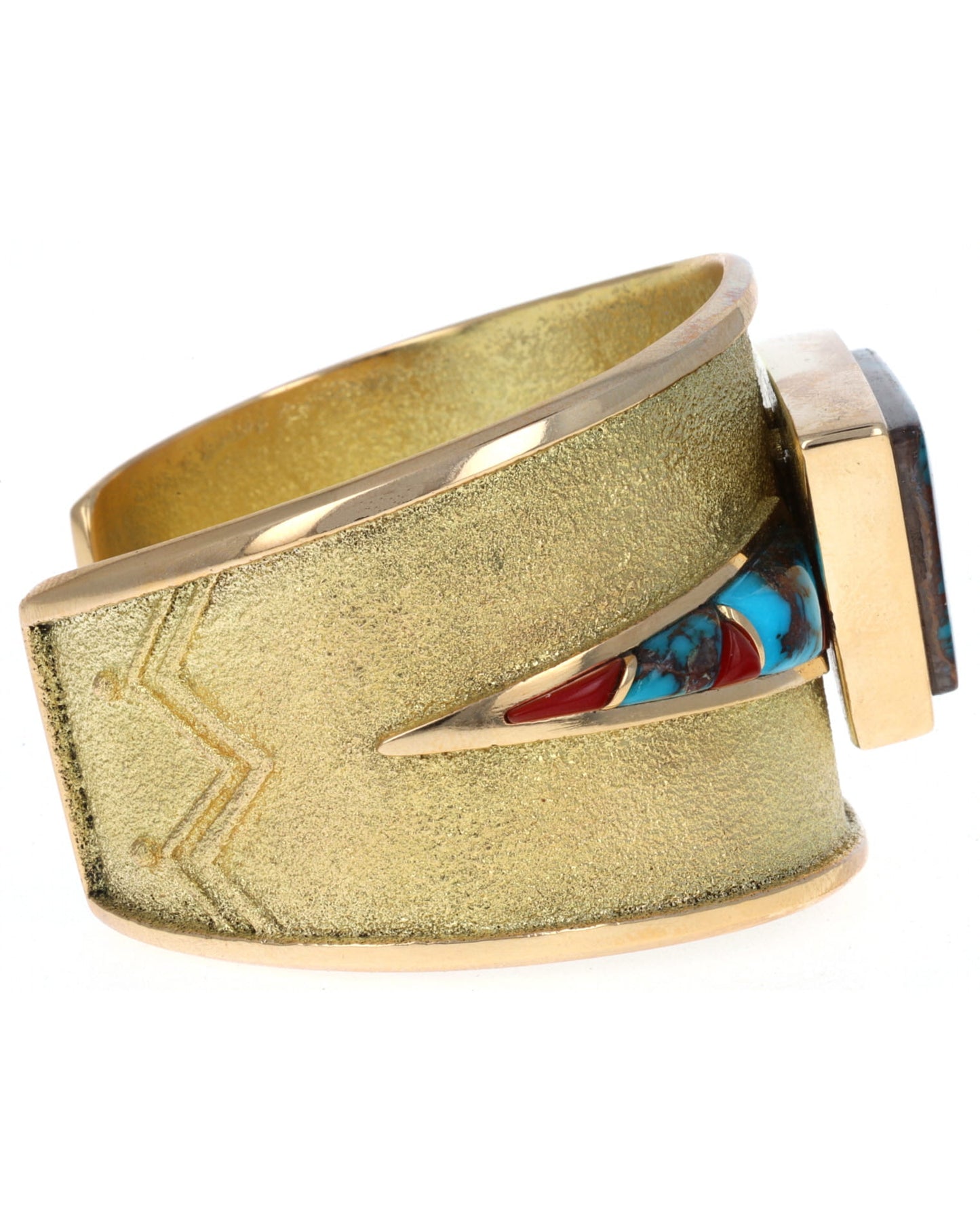 18K Gold High Grade Natural Bisbee Turquoise & Aka Coral Bracelet