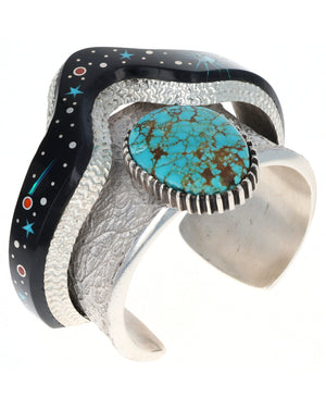 High Grade Natural Royston Turquoise Bracelet With Stacked Micro Inlay Design