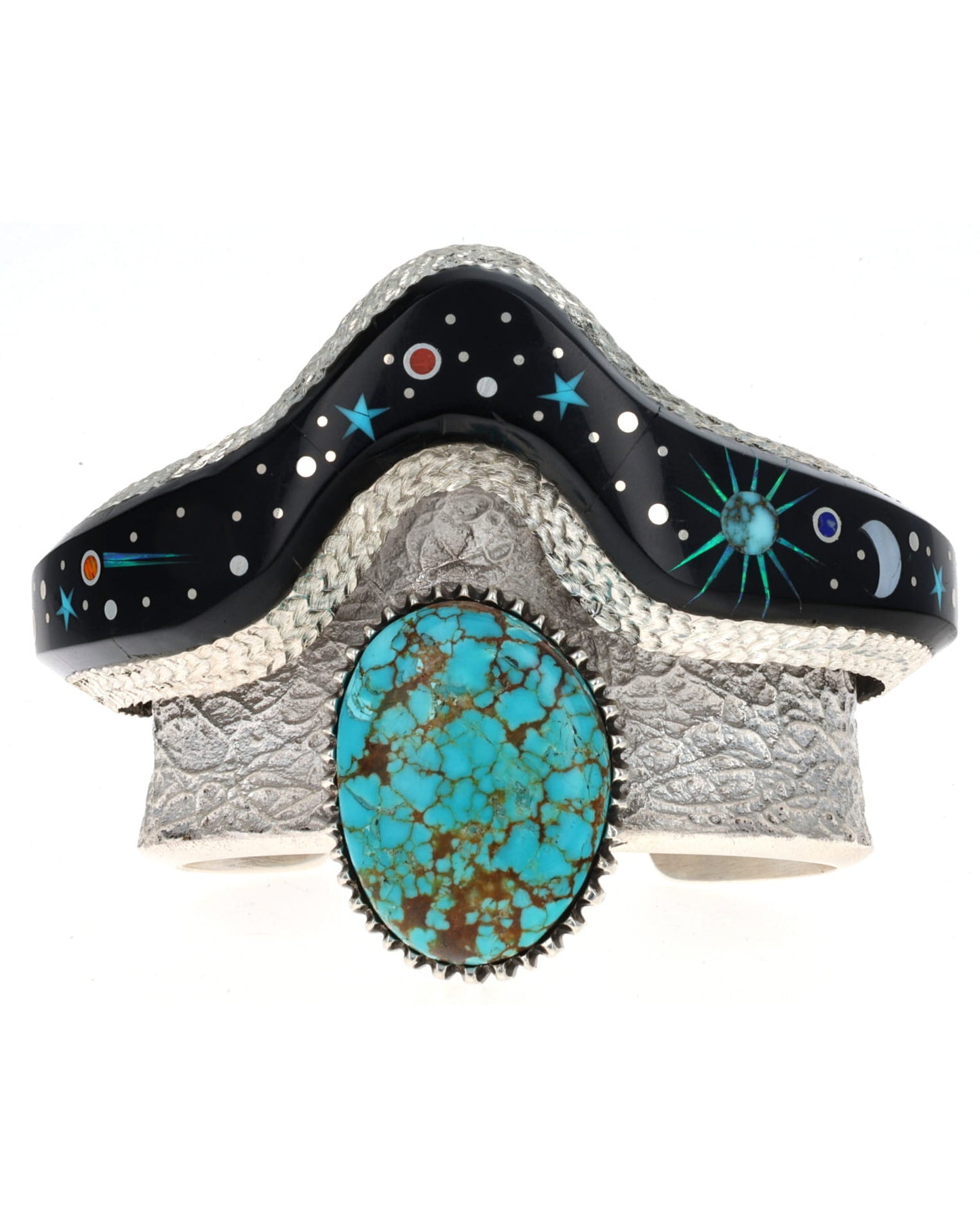 High Grade Natural Royston Turquoise Bracelet With Stacked Micro Inlay Design