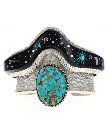 High Grade Natural Royston Turquoise Bracelet With Stacked Micro Inlay Design