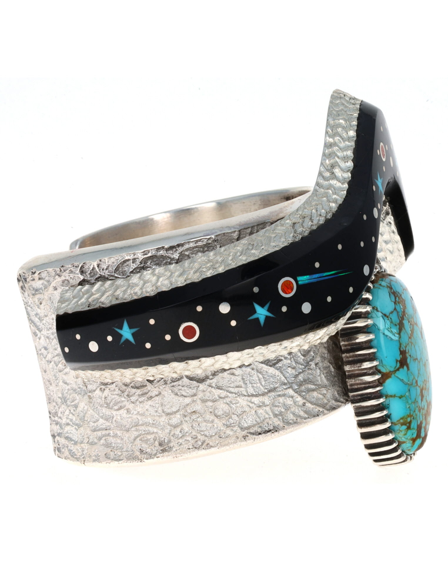 High Grade Natural Royston Turquoise Bracelet With Stacked Micro Inlay Design