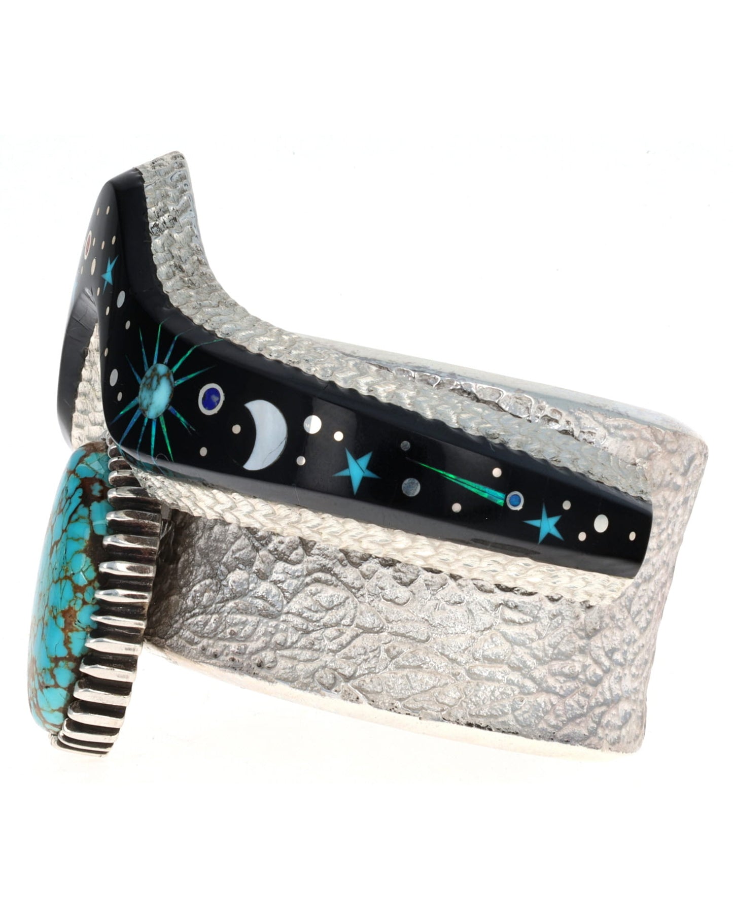 High Grade Natural Royston Turquoise Bracelet With Stacked Micro Inlay Design