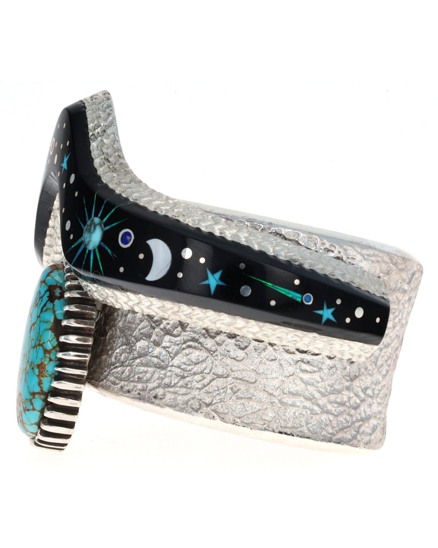 High Grade Natural Royston Turquoise Bracelet With Stacked Micro Inlay Design