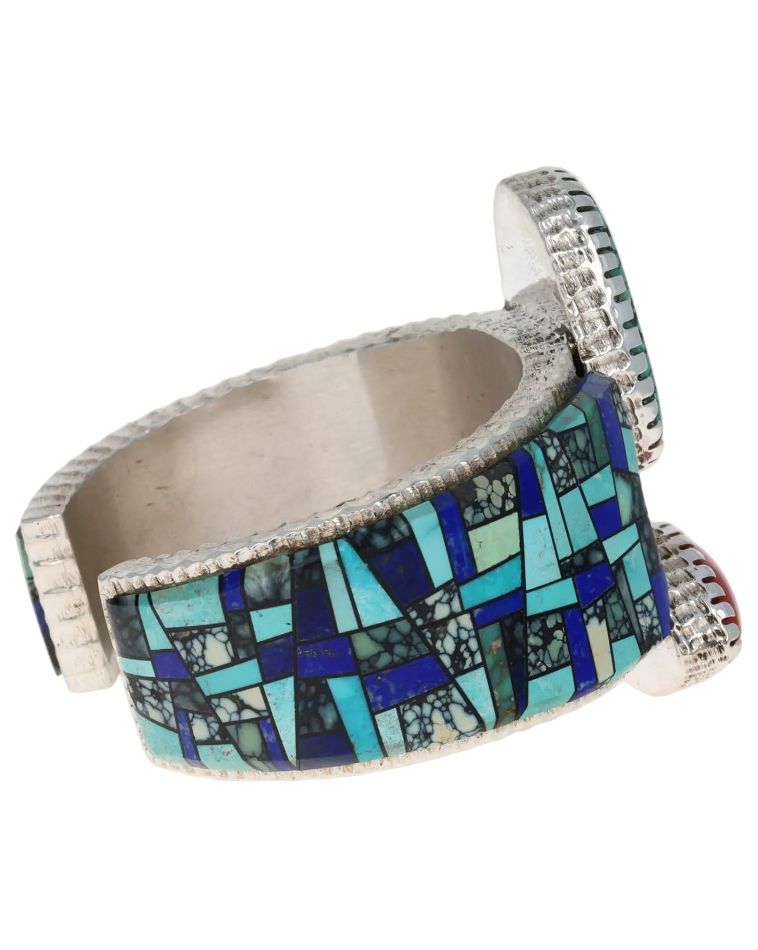High Grade Natural Kingman Turquoise & Coral Bracelet With Inlay Design