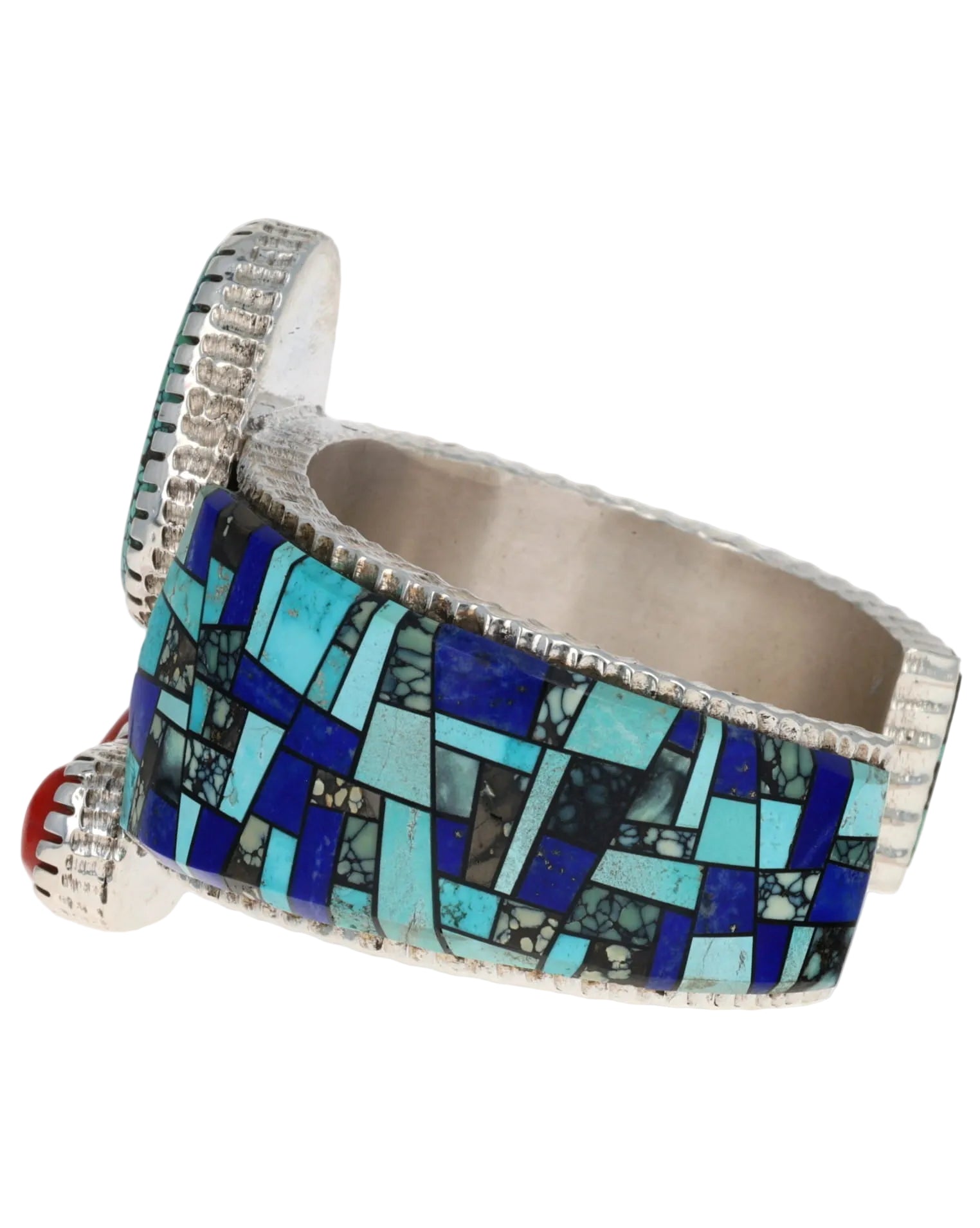 High Grade Natural Kingman Turquoise & Coral Bracelet With Inlay Design