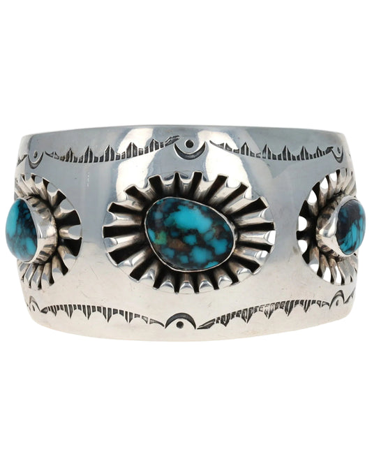 ***VINTAGE Natural Nevada Turquoise 3-Stone Row Bracelet