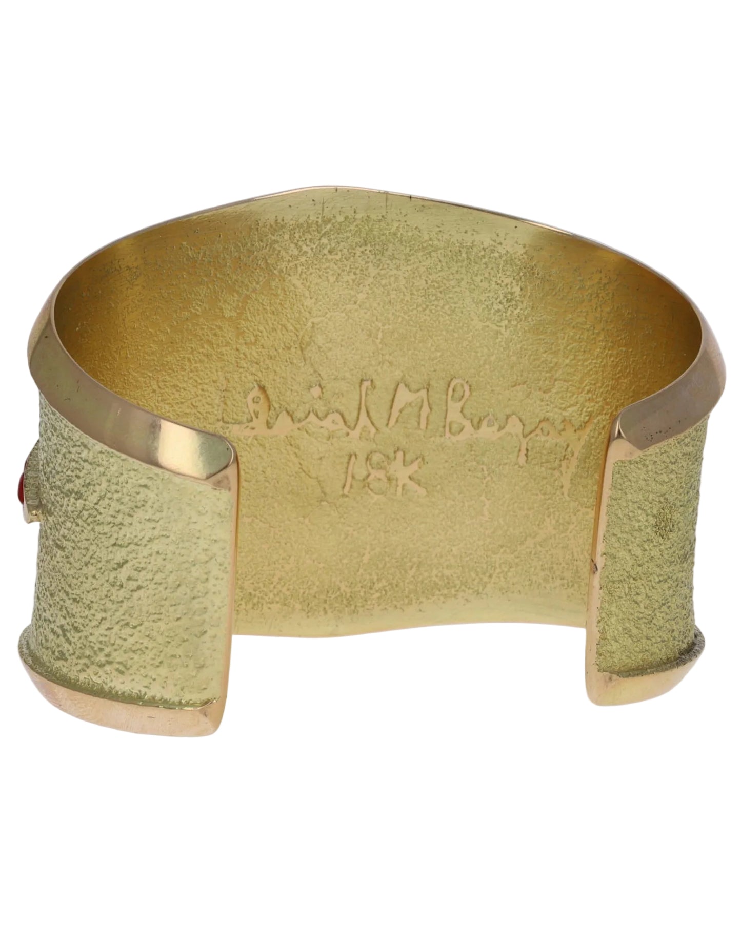High Grade Natural Godber-Burnham Turquoise & Aka Coral Inlay 18K Gold Bracelet