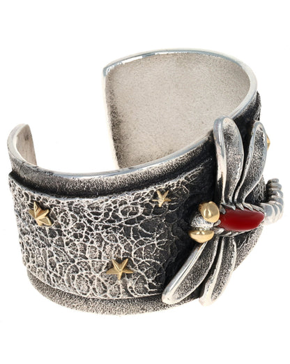 Dragonfly Bracelet Set With Aka Coral And 18K Gold Accents