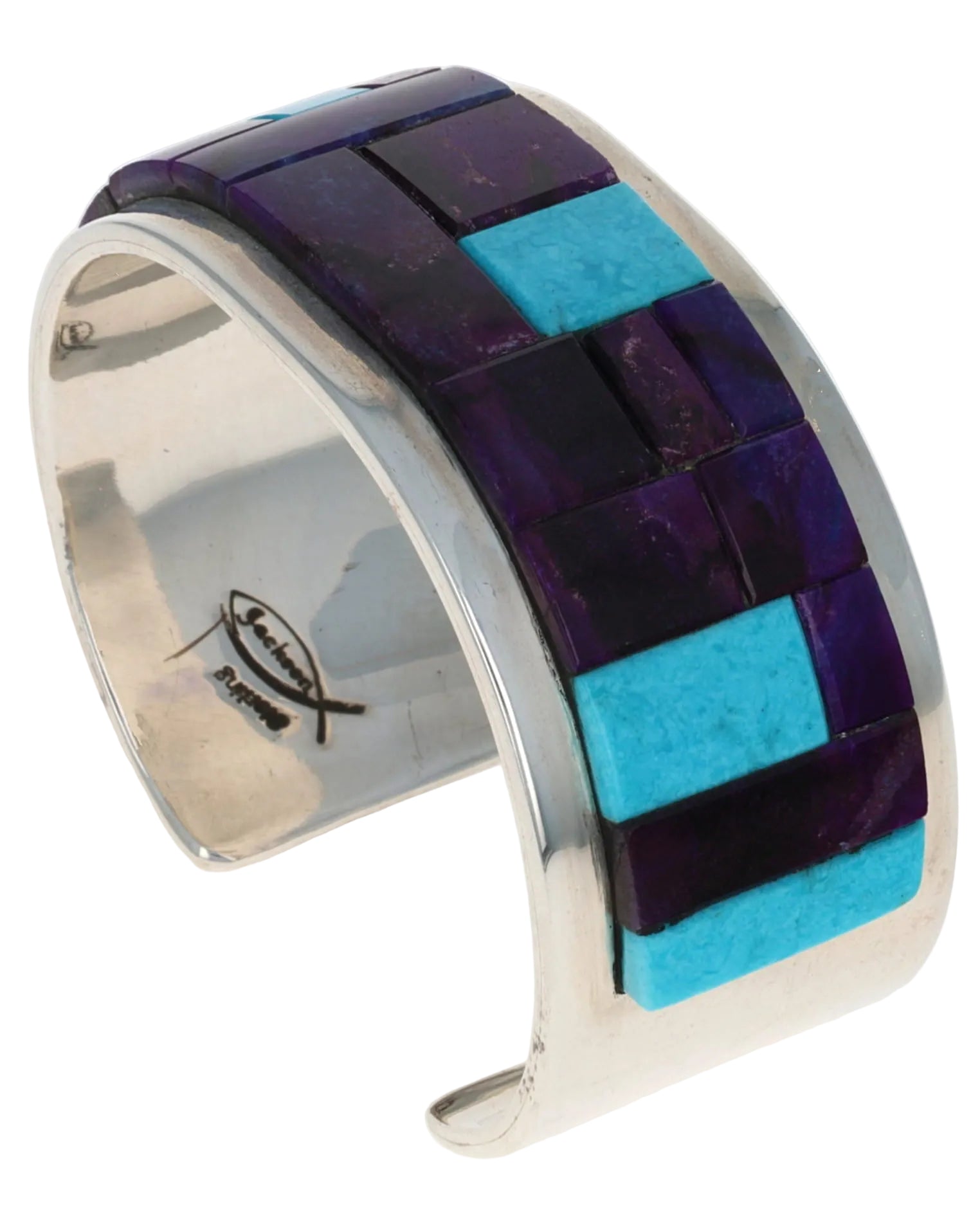 Natural Kingman Turquoise & Natural Sugilite Raised Cobblestone Inlay Bracelet