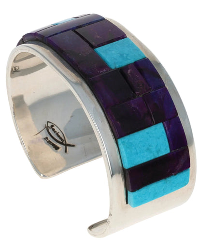 Natural Kingman Turquoise & Natural Sugilite Raised Cobblestone Inlay Bracelet