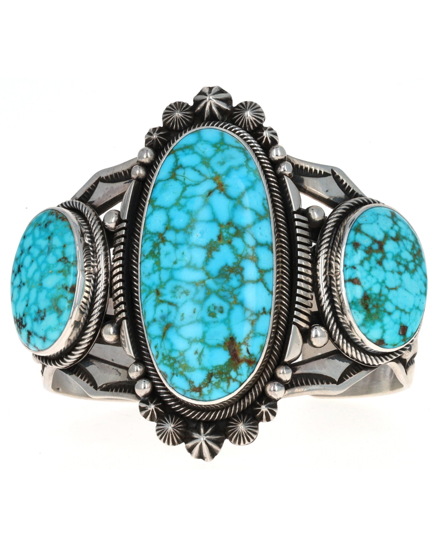 Natural Kingman Water Web Turquoise 3-Stone Bracelet