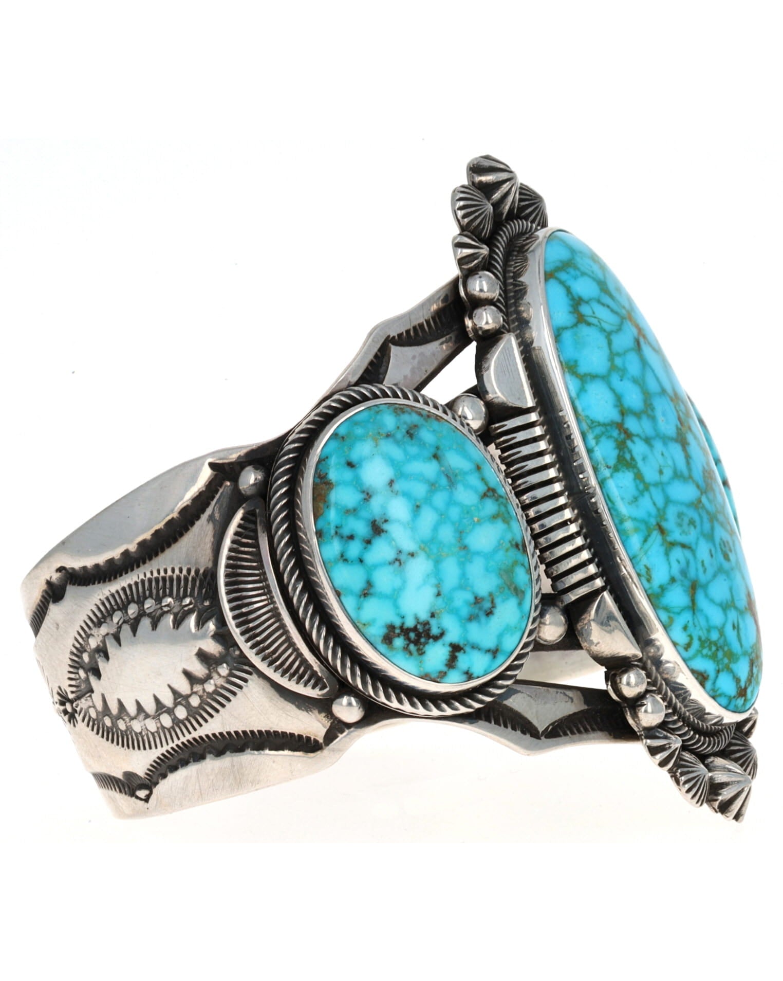 Natural Kingman Water Web Turquoise 3-Stone Bracelet