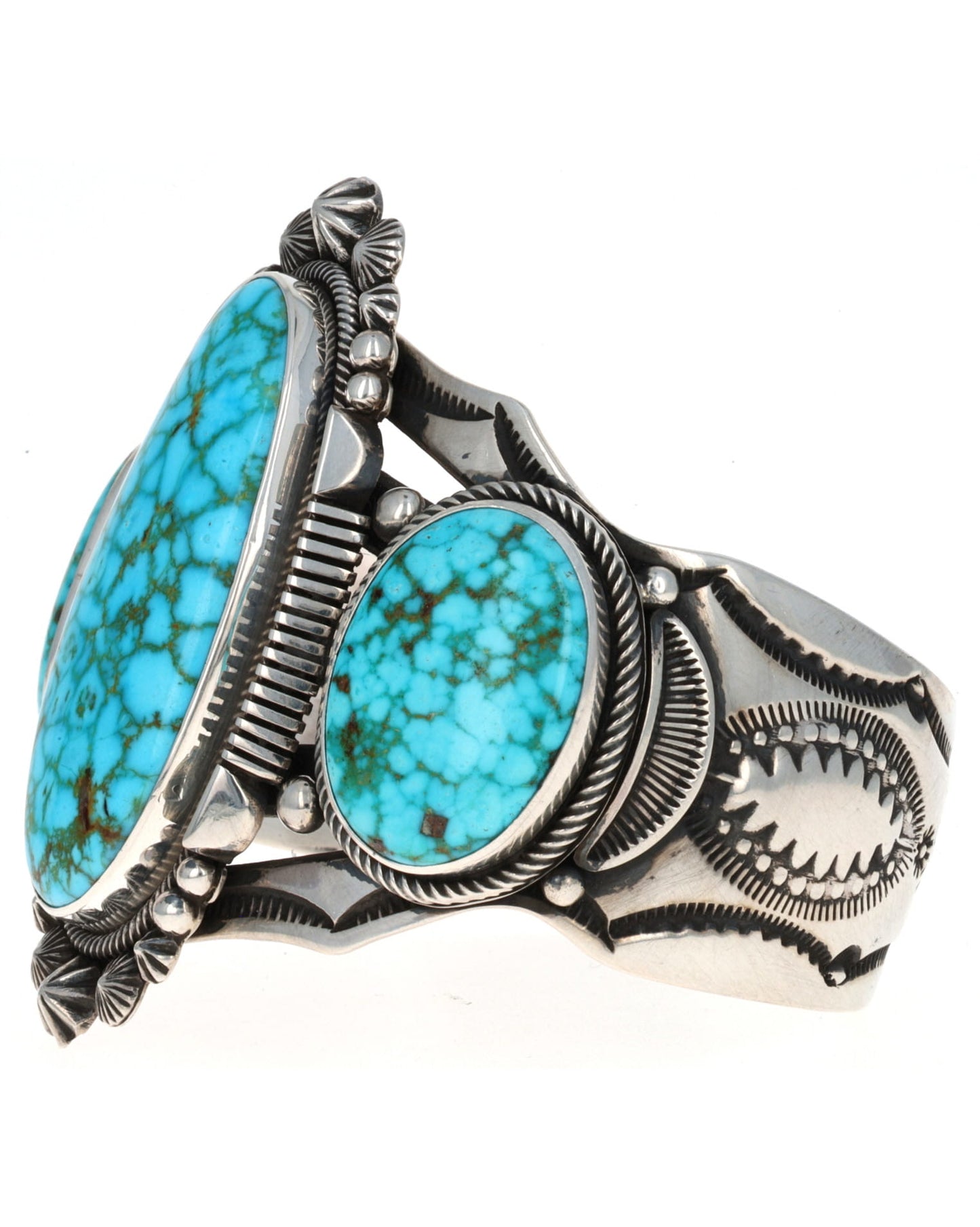 Natural Kingman Water Web Turquoise 3-Stone Bracelet