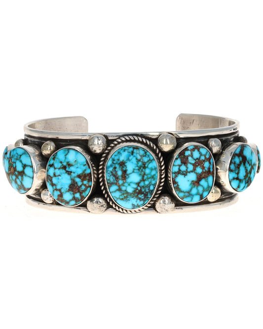 Natural Kingman Water Web Turquoise 7-Stone Row Bracelet
