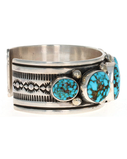 Natural Kingman Water Web Turquoise 7-Stone Row Bracelet