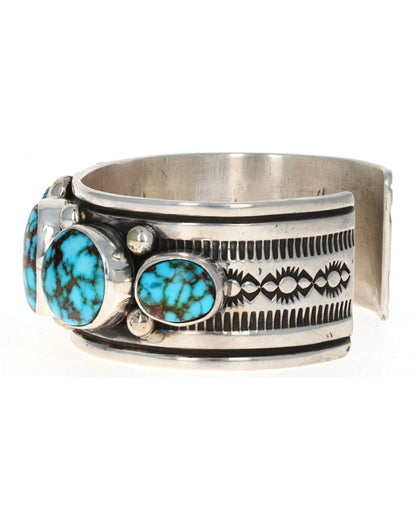 Natural Kingman Water Web Turquoise 7-Stone Row Bracelet
