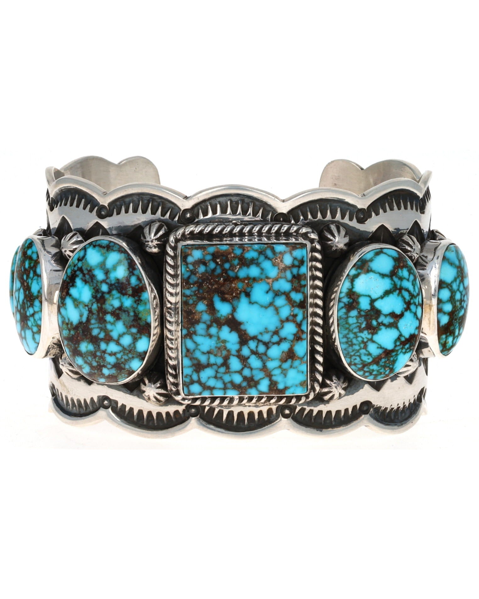 Natural Kingman Water Web Turquoise 7-Stone Row Bracelet