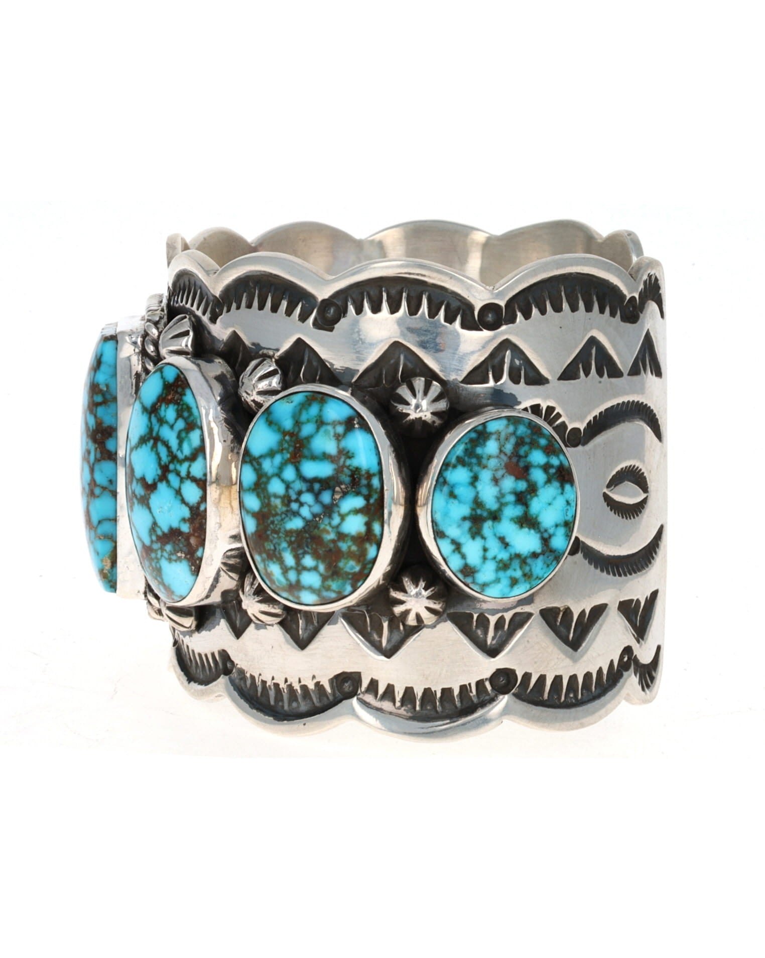 Natural Kingman Water Web Turquoise 7-Stone Row Bracelet