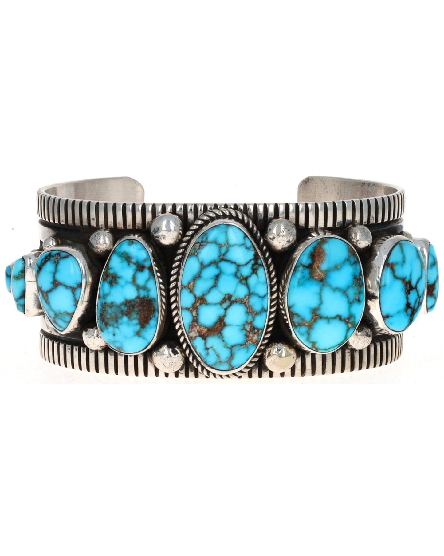 Natural Kingman Water Web Turquoise 9-Stone Row Bracelet