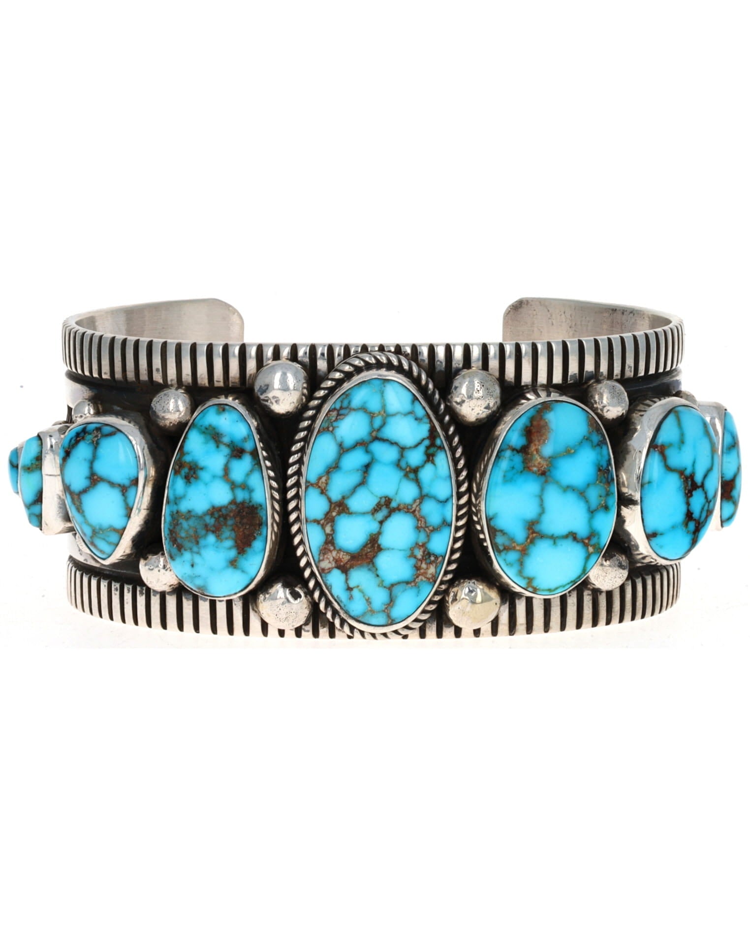Natural Kingman Water Web Turquoise 9-Stone Row Bracelet