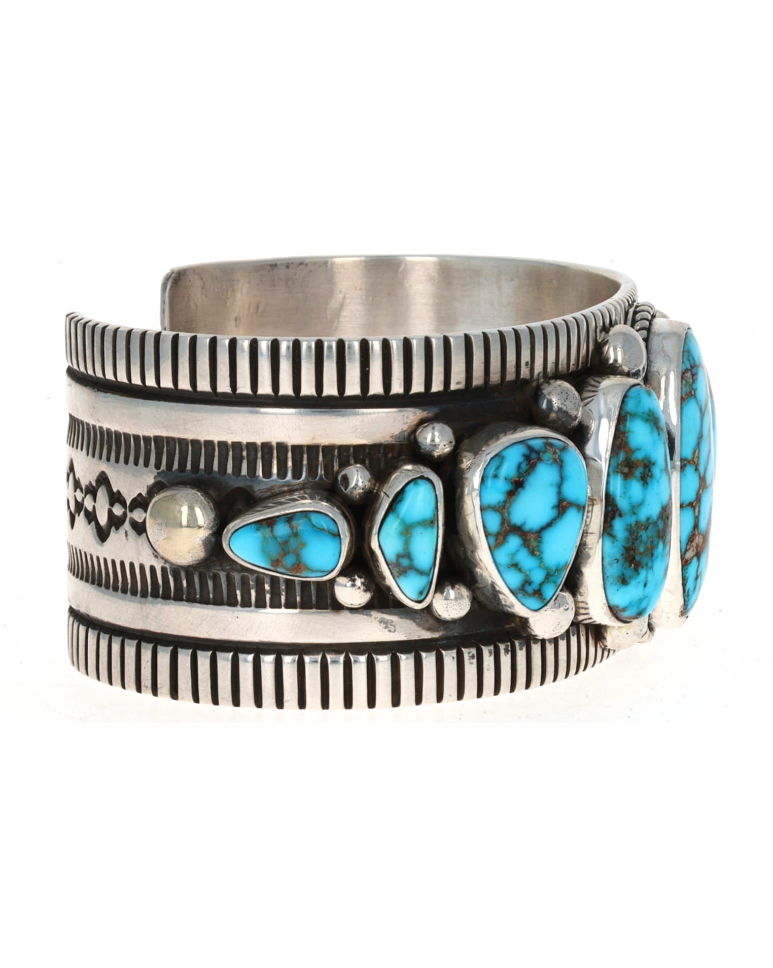 Natural Kingman Water Web Turquoise 9-Stone Row Bracelet