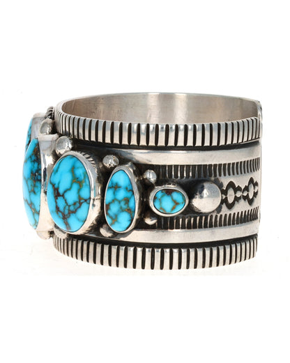 Natural Kingman Water Web Turquoise 9-Stone Row Bracelet
