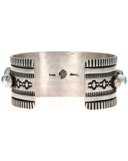 Natural Kingman Water Web Turquoise 9-Stone Row Bracelet