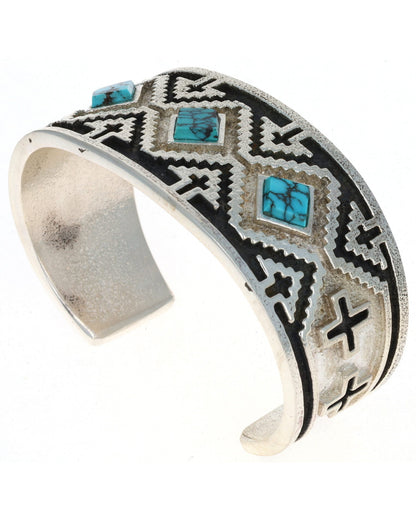 High Grade Natural Hubei Turquoise 3-Stone Row Bracelet