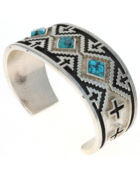High Grade Natural Hubei Turquoise 3-Stone Row Bracelet