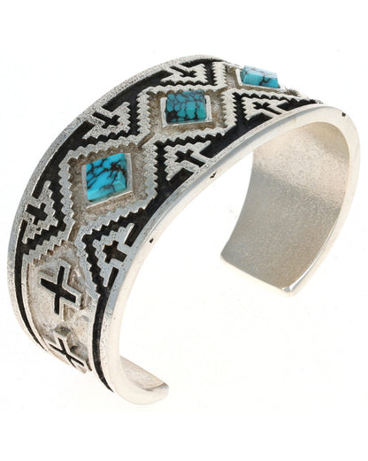 High Grade Natural Hubei Turquoise 3-Stone Row Bracelet