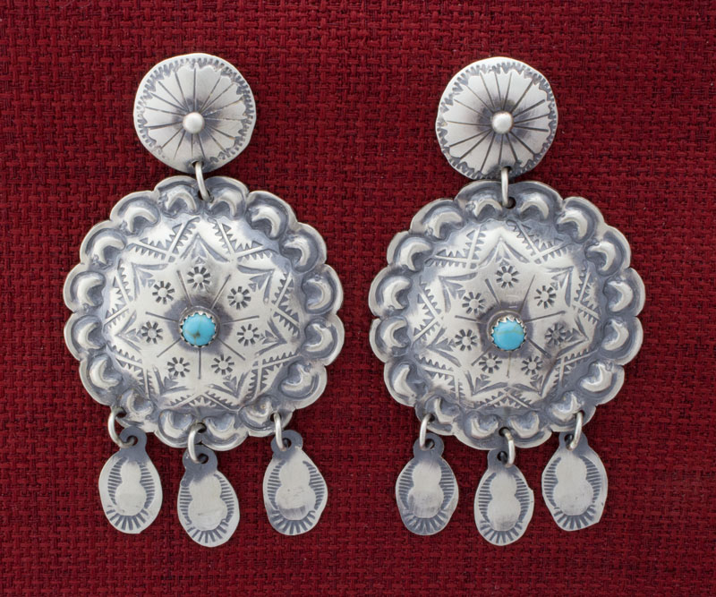 Native American Navajo Old Style Repousse Sterling Silver 1" Concho Earrings 