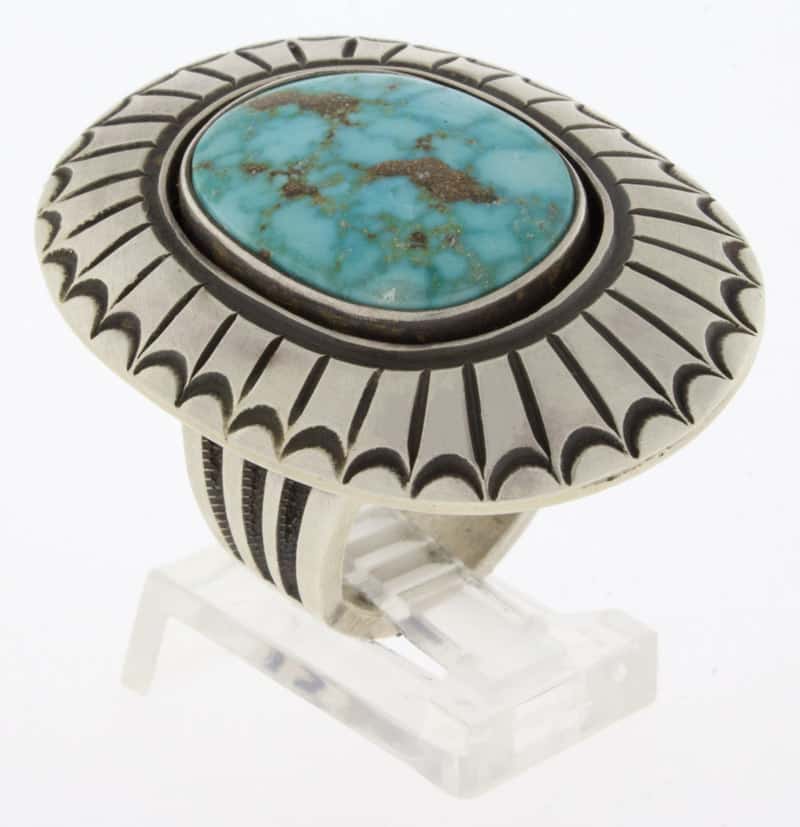 8.75 - Navajo High Grade Natural Birdseye Kingman Turquoise Ring - R ...