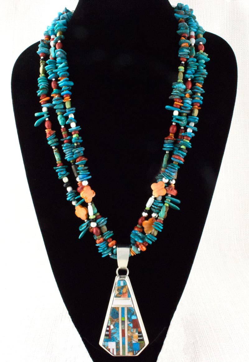 Santo Domingo 3-Strand Treasure Necklace With Multi-Color Inlay Pendant